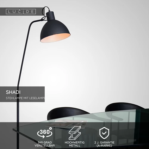 Lucide SHADI - Stehlampe Mit Leselampe - 1xE27 - Schwarz - USP